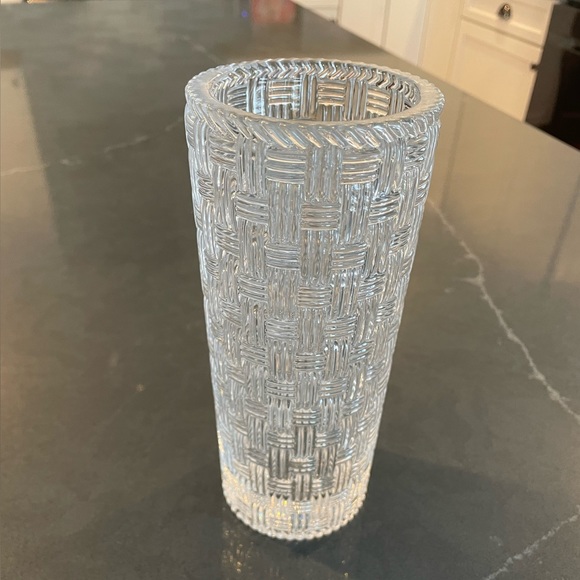 Tiffany & Co. Accents Tiffany Cylindrical Basketweave Crystal Vase